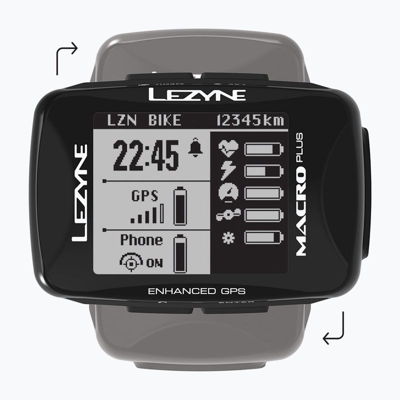 Lezyne MACRO PLUS GPS HRSC Įkrautas juodos spalvos rinkinys LZN-1-GPS-MACRO-V304-HS dviračių skaitiklis su kadencijos jutikliu