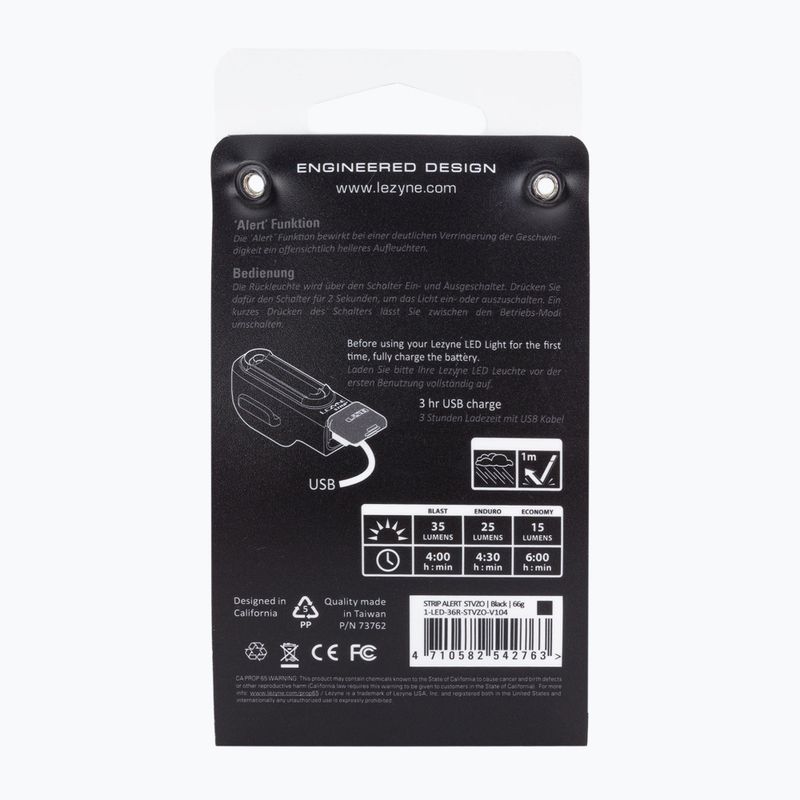 Lezyne STRIP ALERT REAR STVZO galinis dviračio žibintas, usb, juodas LZN-1-LED-36R-STVZO-V104 6