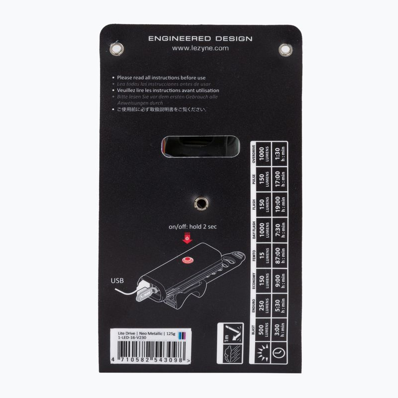 Lezyne LED LITE DRIVE 1000XL USB priekinis ciklo žibintas geltonos spalvos LZN-1-LED-16-V230 6