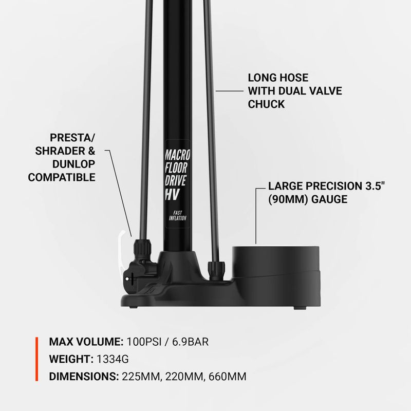 Dviračio pompa Lezyne Macro HV Floor Drive ABS 100psi flat black 6