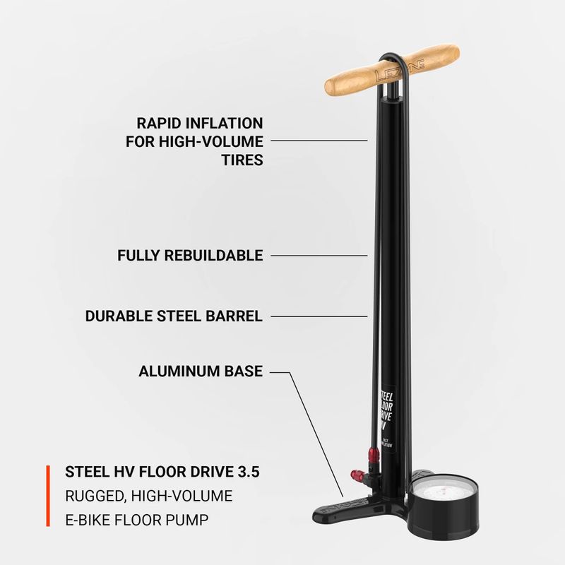 Dviračio pompa Lezyne Steel HV Floor Drive 3.5 100psi flat black 3