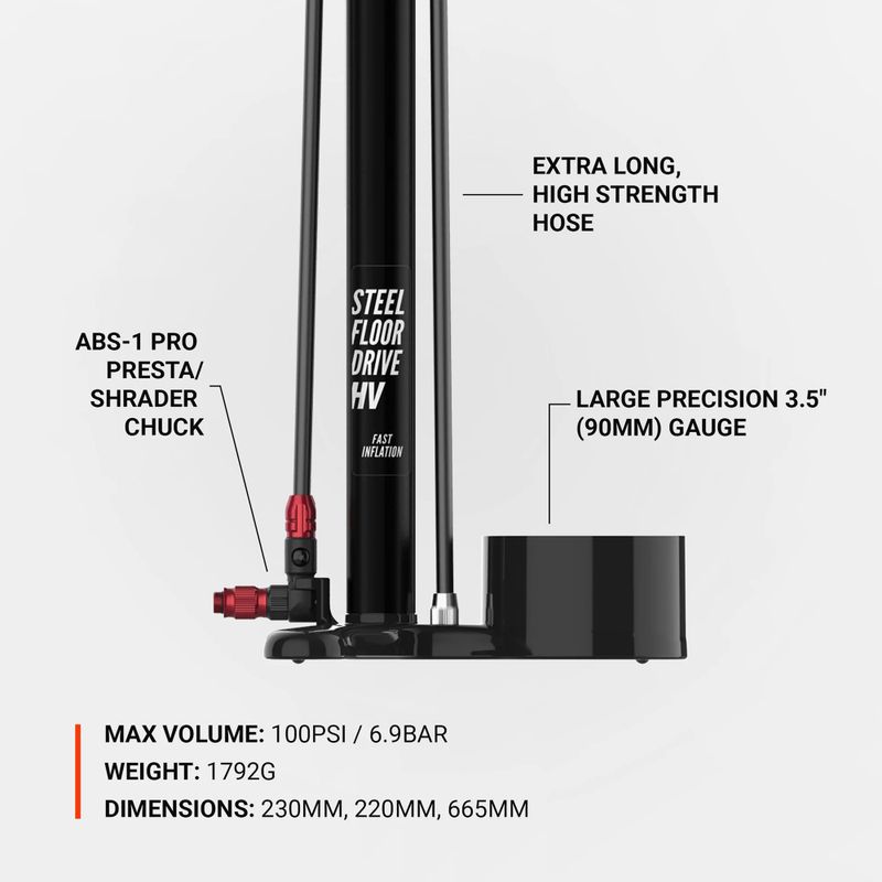 Dviračio pompa Lezyne Steel HV Floor Drive 3.5 100psi flat black 4