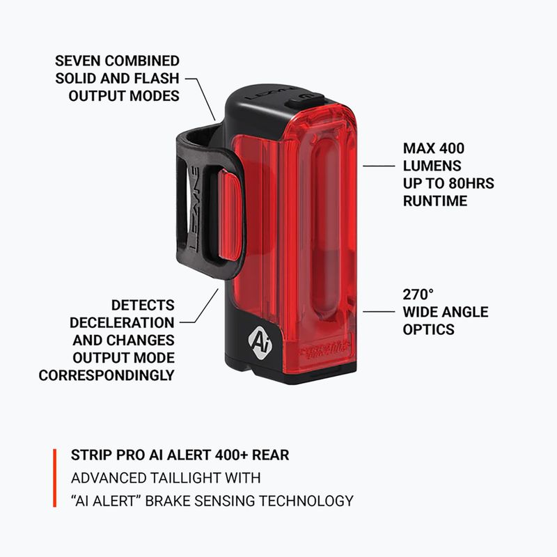 Galinė dviračio lempa Lezyne Strip Pro AI Alert 400+ Rear black 2