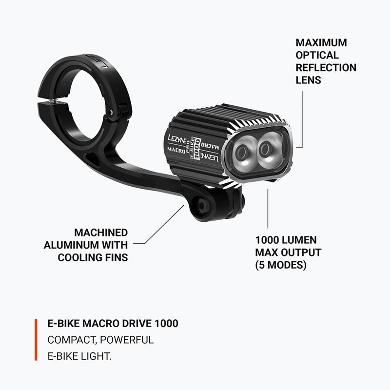 Priekinis dviračio žibintas Lezyne E-Bike Macro Drive 1000 black 5