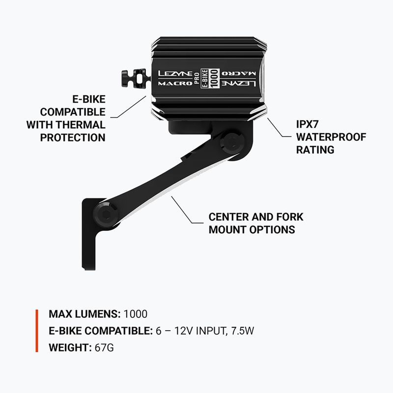 Priekinis dviračio žibintas Lezyne E-Bike Macro Drive 1000 black 6