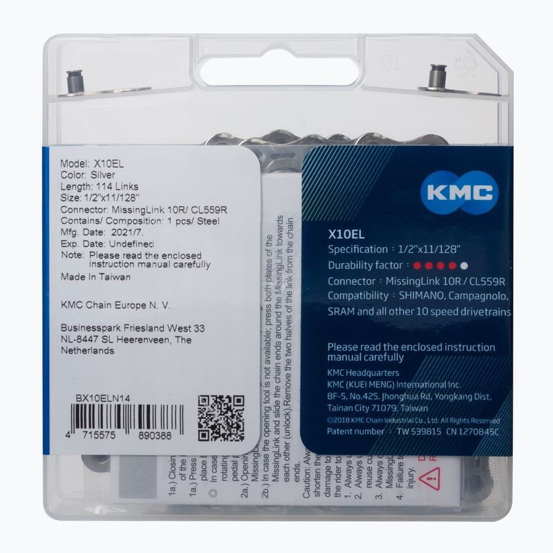 KMC X10 EL 10rz 114 grandžių dviračių grandinė sidabrinė BX10ELN14 2
