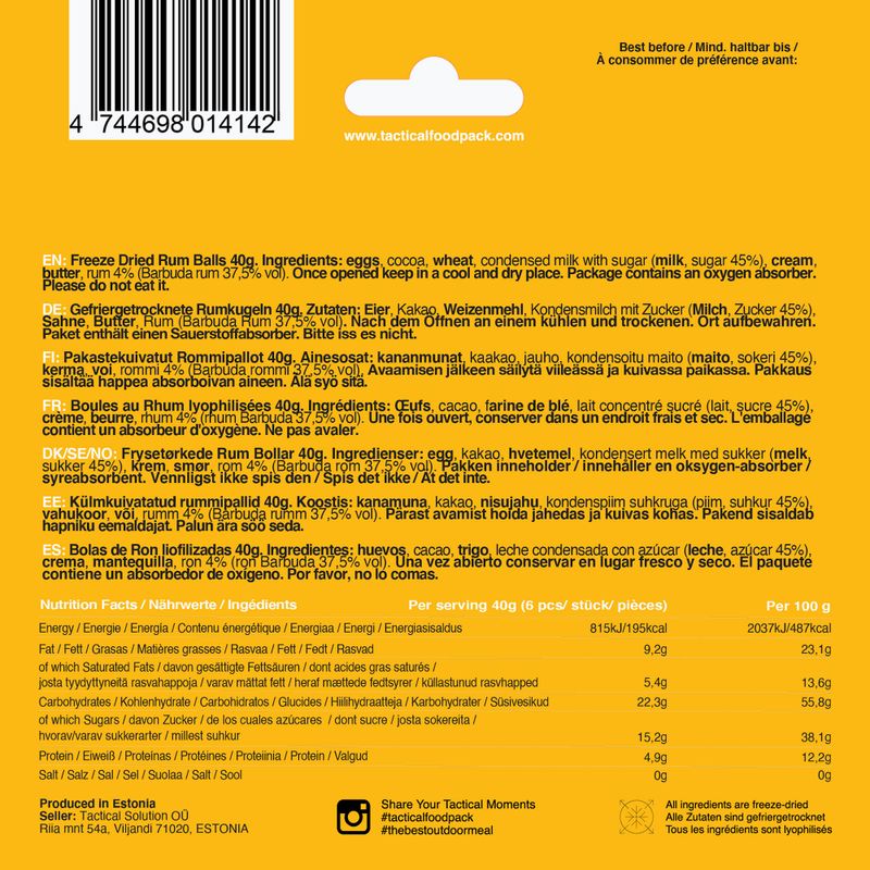 Užkandis Tactical Foodpack Freeze Dried Rum Balls 40 g 4