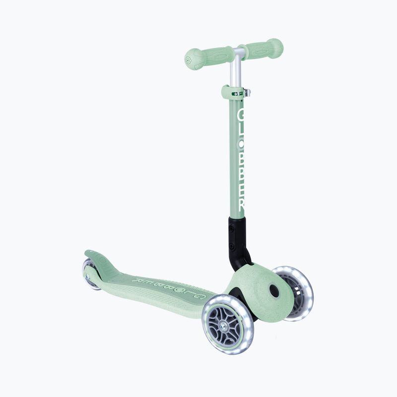 Vaikiškas triratis paspirtukas Globber Junior Foldable Lights Eco pistachio