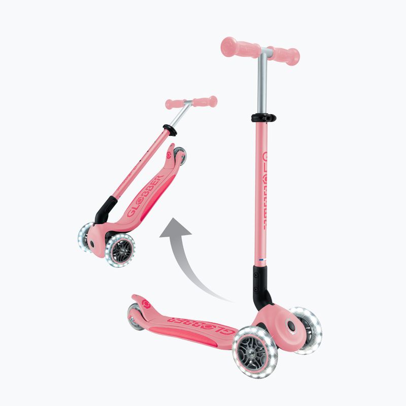 Vaikiškas triratis paspirtukas Globber Primo Foldable Plus Lights pastel pink 6
