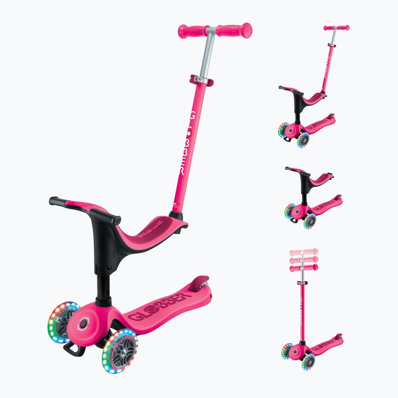 Vaikiškas triratis paspirtukas Globber Go.Up Sporty Lights fuchsia