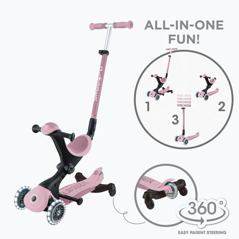 Vaikiškas triratis paspirtukas Globber Go.Up Deluxe Lights Ecologic 360 berry 16