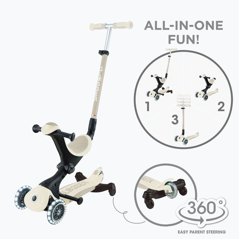 Vaikiškas triratis paspirtukas Globber Go.Up Deluxe Lights Ecologic 360 coconut 17