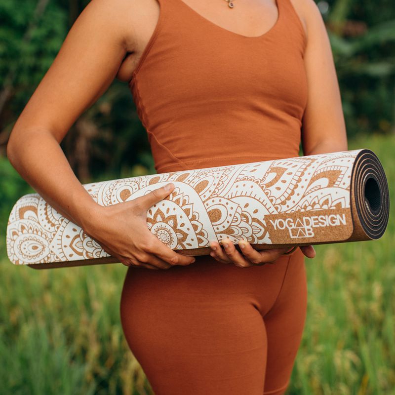 Yoga Design Lab kamštinis 3,5 mm rudos spalvos Mandala Baltas jogos kilimėlis 9