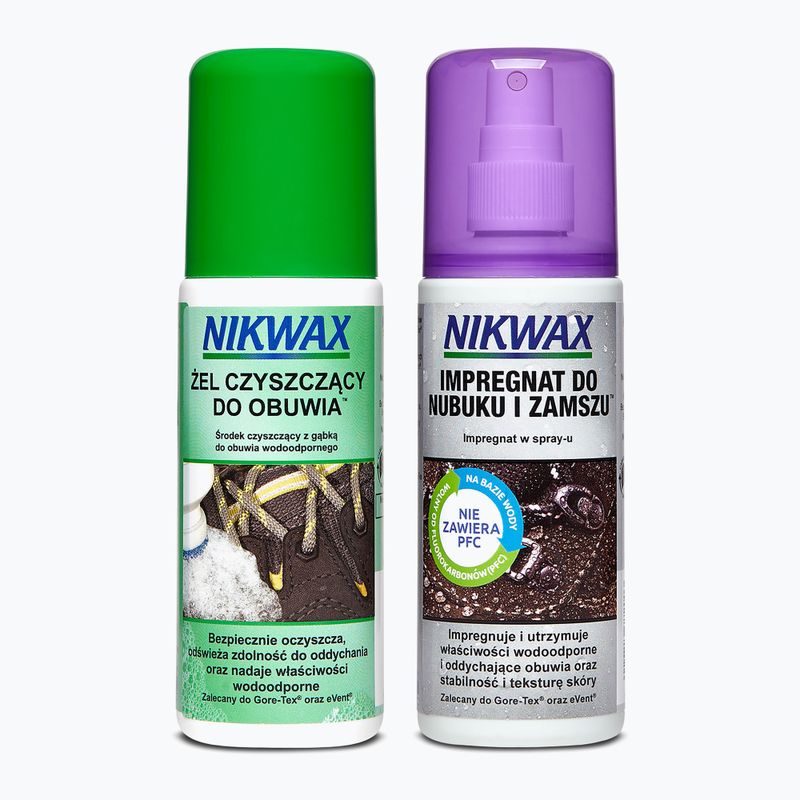 Batų priežiūros rinkinys Nikwax Footwear Cleaning Gel + Nubukas ir veliūras 2 x 125 ml