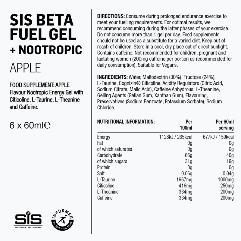 Energetinių gelių rinkinys Science in Sport Beta Fuel Energy + Nootropics 6 x 60 ml apple 2