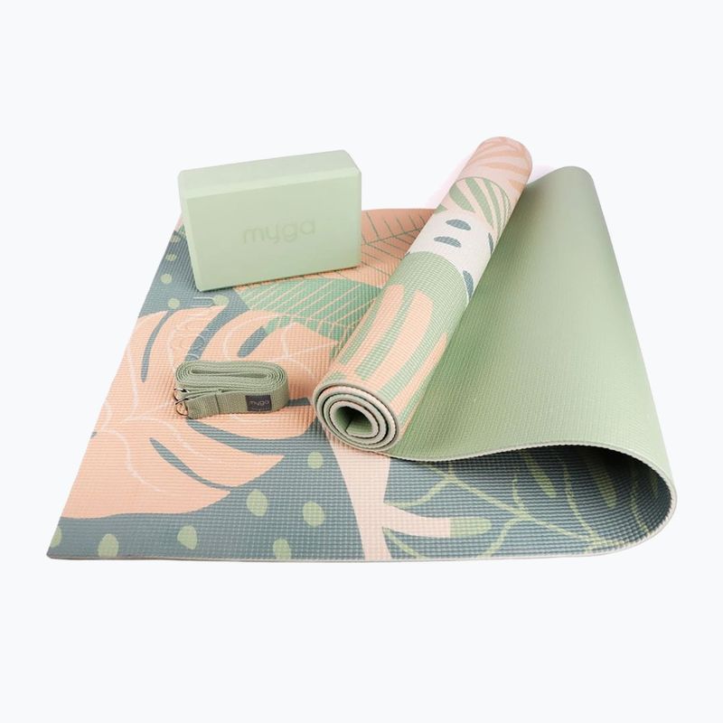 Jogos rinkinys Myga Palm Yoga Set mat + block + green strap 3