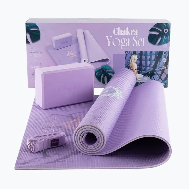 Joga rinkinys Myga Chakra Yoga Set mat + block + purple strap 3