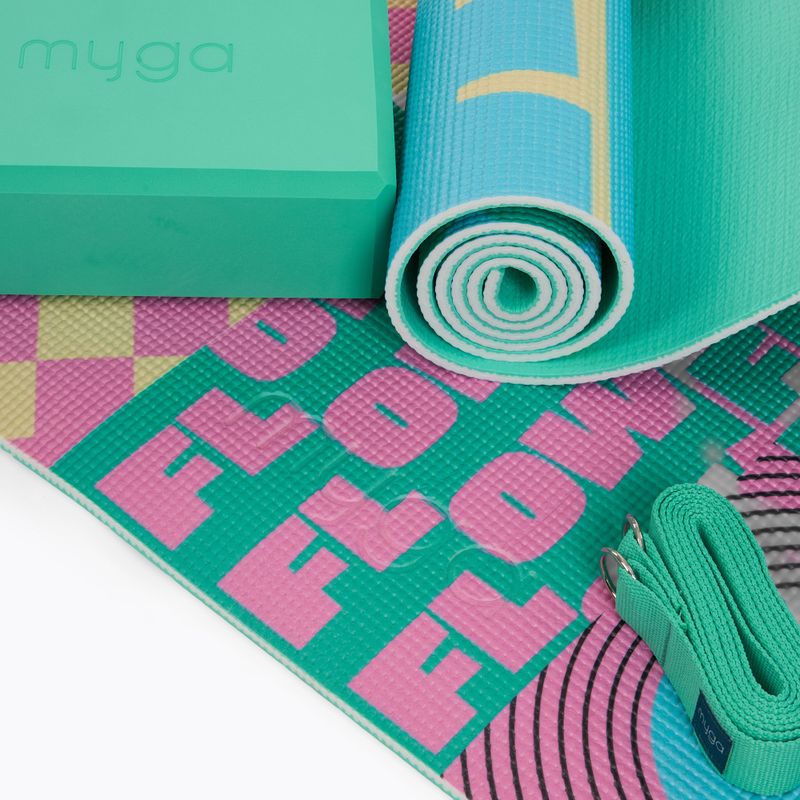 Jogos rinkinys Myga Spirit Yoga Set mat + block + turquoise strap 9