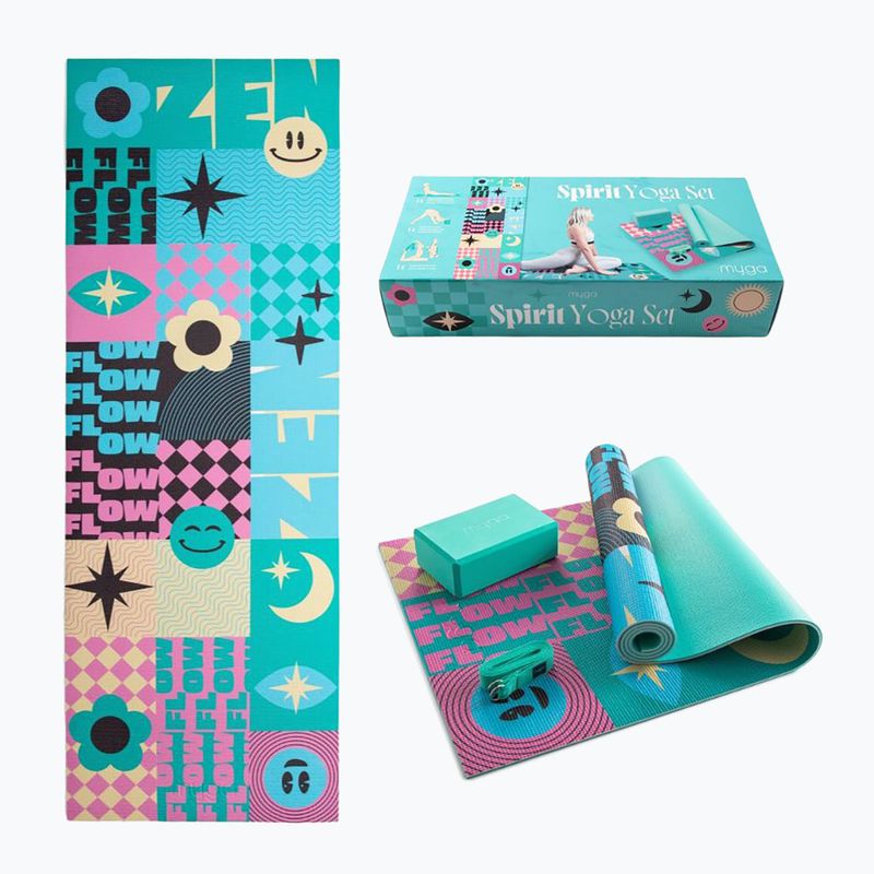 Joga rinkinys Myga Spirit Yoga Set mat + block + turquoise strap 12