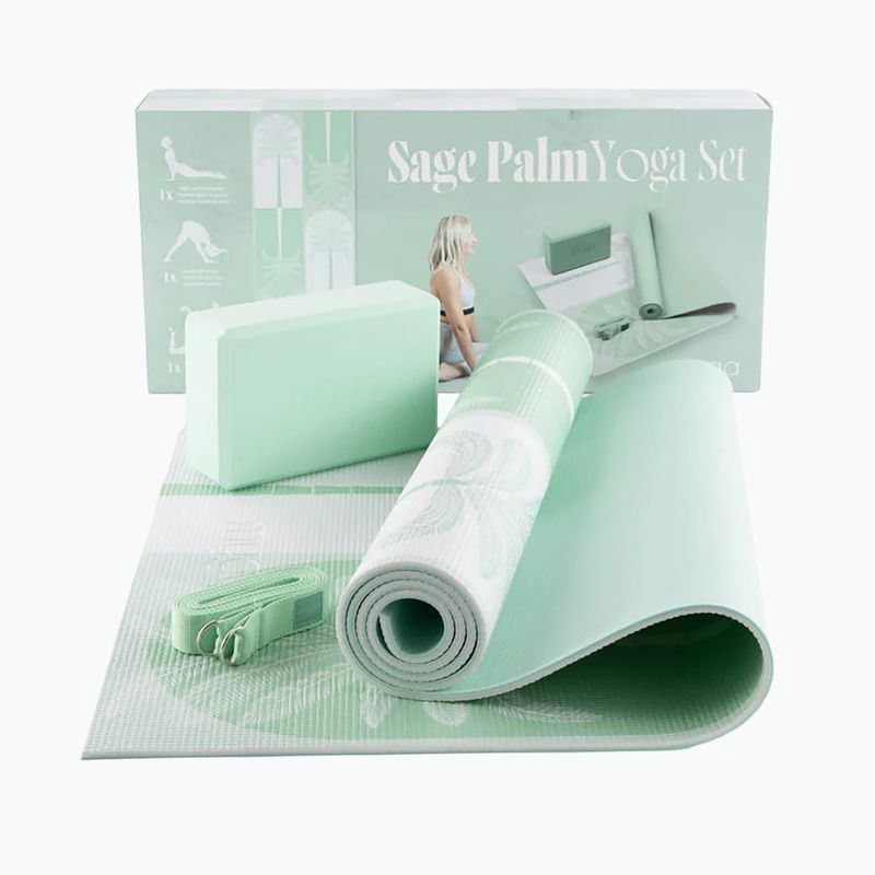 Jogos rinkinys Myga Sage Palm Yoga Set mat + block + green strap 11
