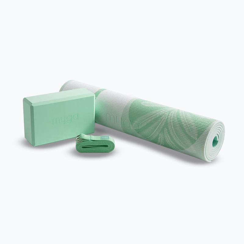 Joga rinkinys Myga Sage Palm Yoga Set mat + block + green strap 14