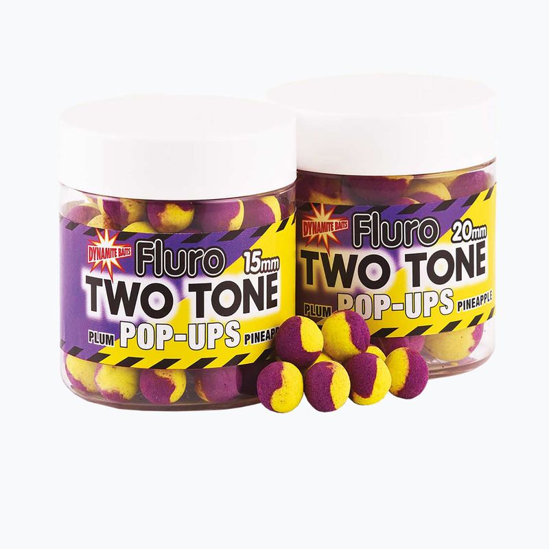 Dynamite Baits Fluoro Pop Up 2 Tone Plum & Pineapple Yellow/Purple plūduriuojantis karpių boilis ADY040600