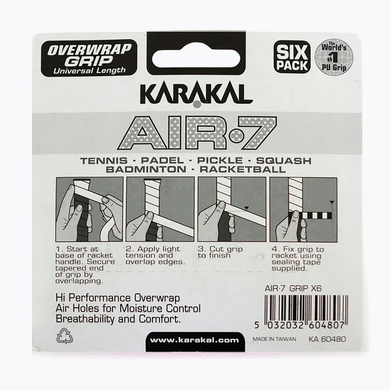 Skvošo rankenos apvijos Karakal Air 7 Overwrap Grip 6 pack pink 2