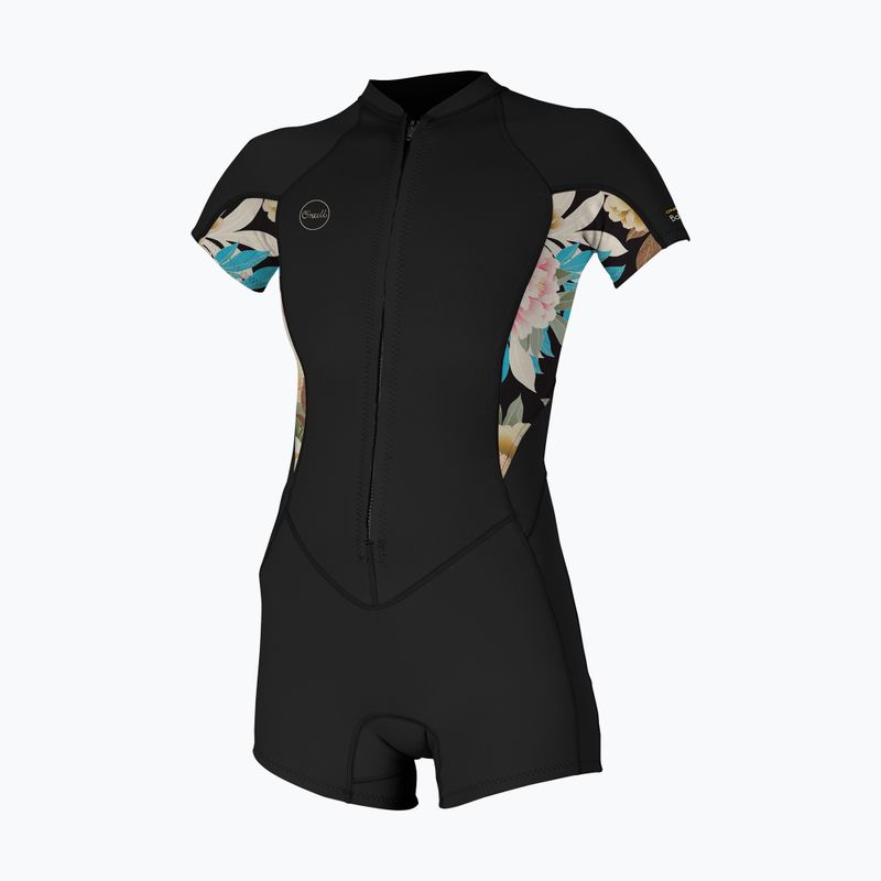 Moteriškas plaukimo hidrokostiumas O'Neill Bahia 2/1 mm Front Zip Spring black/ mikah floral/ black 7