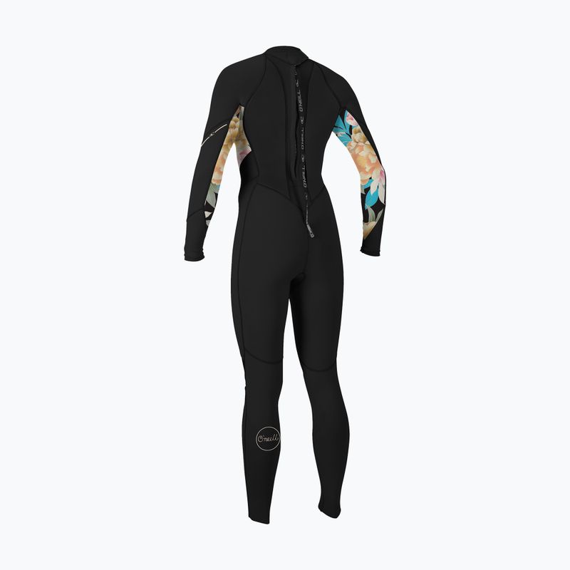 Moteriškas plaukimo hidrokostiumas O'Neill Bahia 3/2 Back Zip Full black/mikah floral/black 2