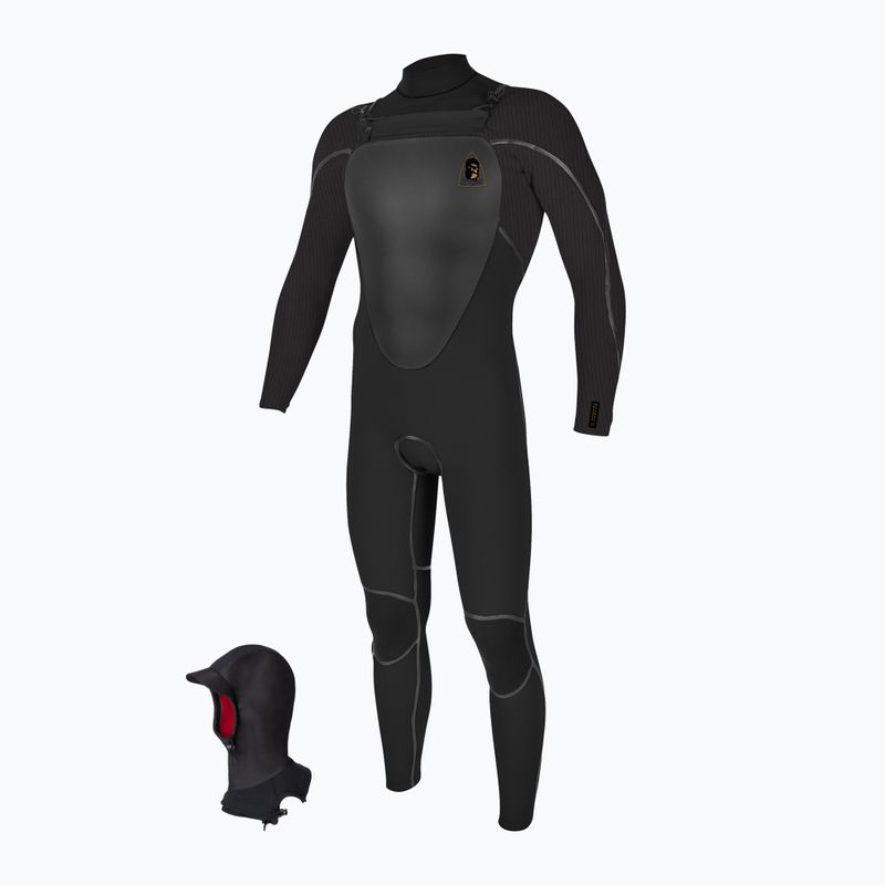 Vyriškas plaukimo hidrokostiumas O'Neill Mutant Legend 5/4 mm Chest Zip with Hood Full black/tempered steel