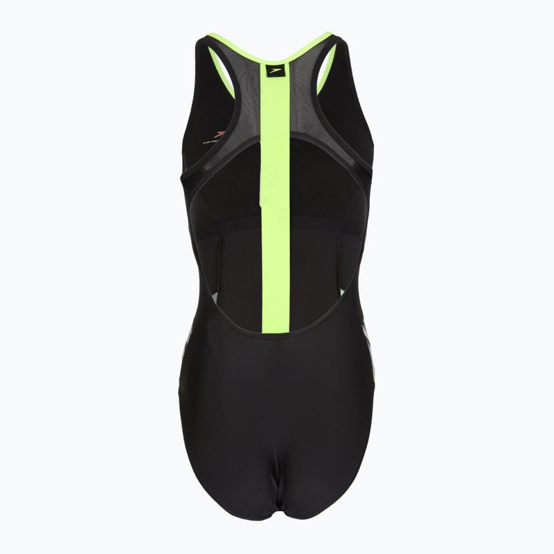 Moteriškas vientisas plaukimo kostiumas Speedo Reflect Wave black/green 2