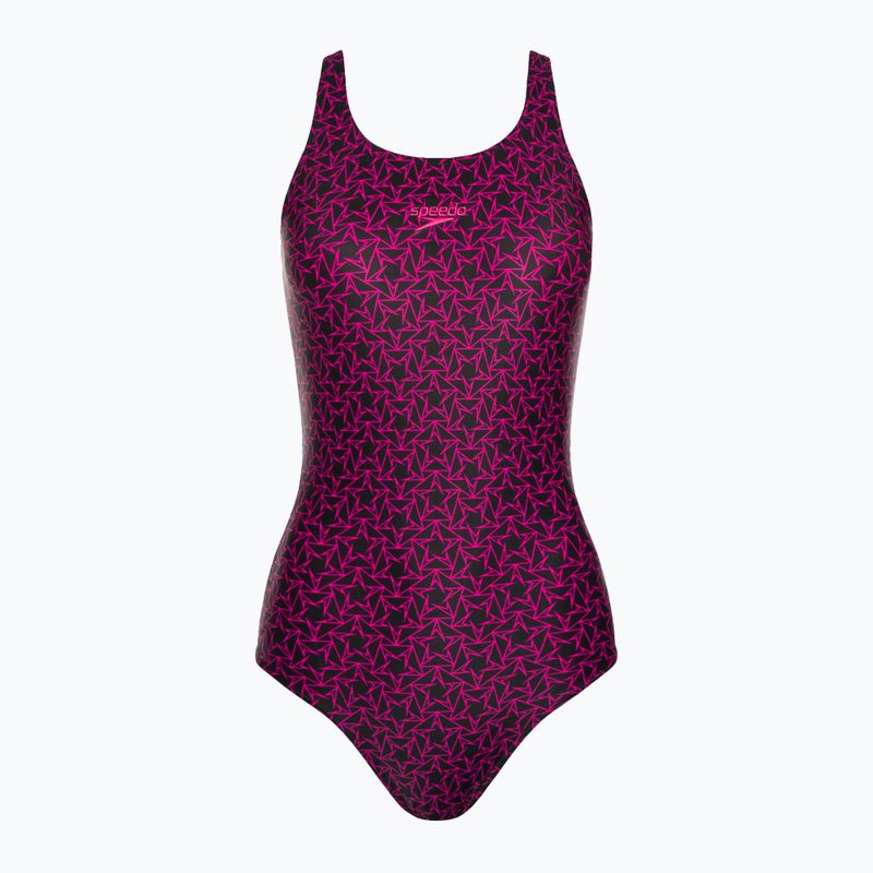 Speedo Boomstar Allover Muscleback moteriškas vientisas maudymosi kostiumėlis juoda-rožinė 68-12299B344