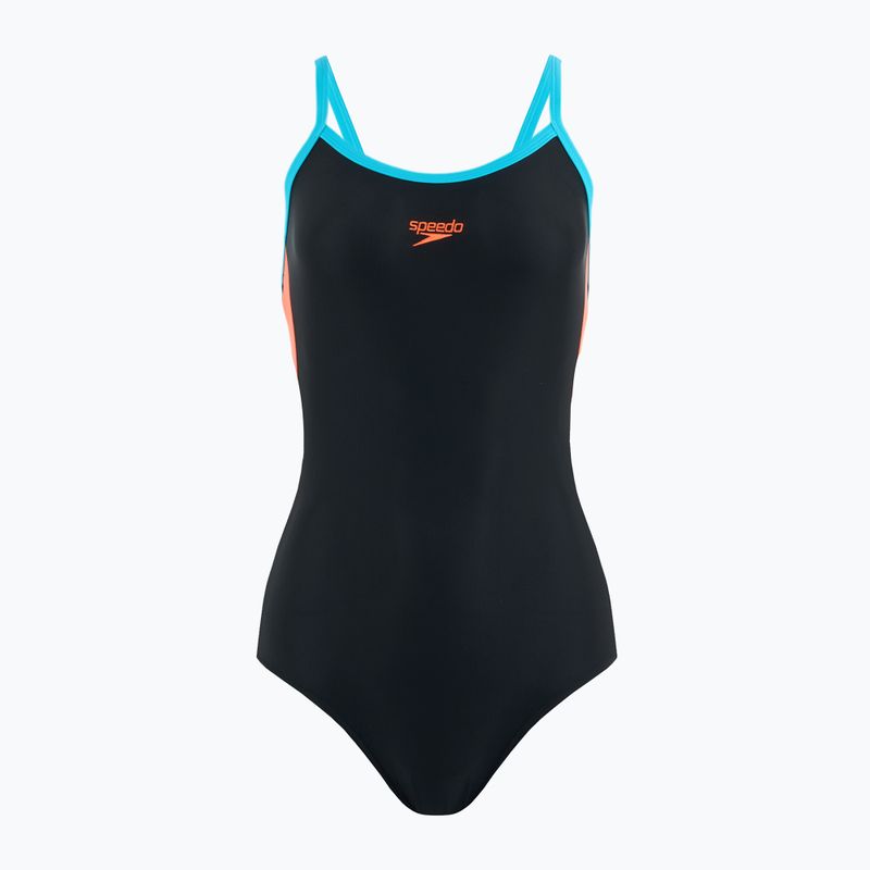 Moteriškas vientisas plaukimo kostiumas Speedo Dive Thinstrap Muscleback black / volcanic orange