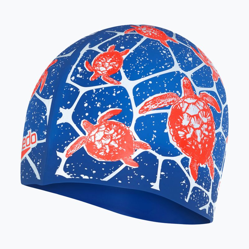 Speedo Slogan Print vaikiška plaukimo kepuraitė mėlyna 68-08386 2