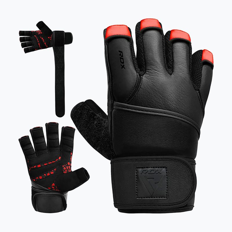 Treniruočių pirštinės RDX L4 Finger Weightlifting Leather red/black 2