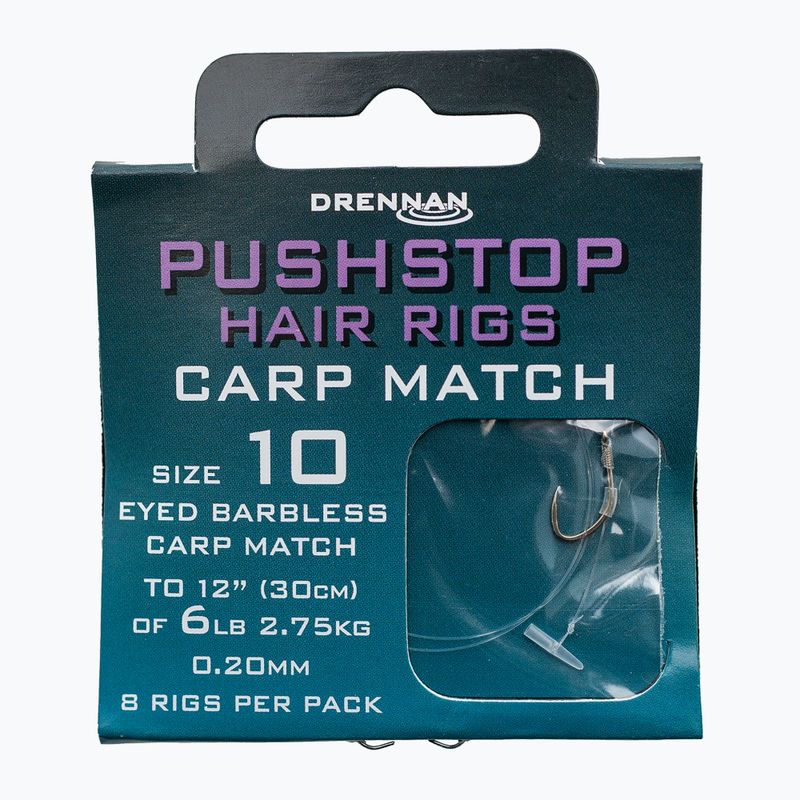 Drennan Pushstop H'Rig Carp Match method pavadėlis su stabdžiu, kabliukas be spyglių + valas 8 vnt. skaidrus HNQCMA014