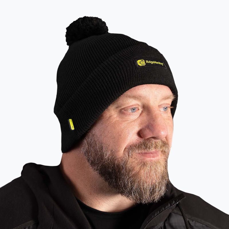 RidgeMonkey Apearel Bobble Fishing Beanie kepurė juoda RM556 3