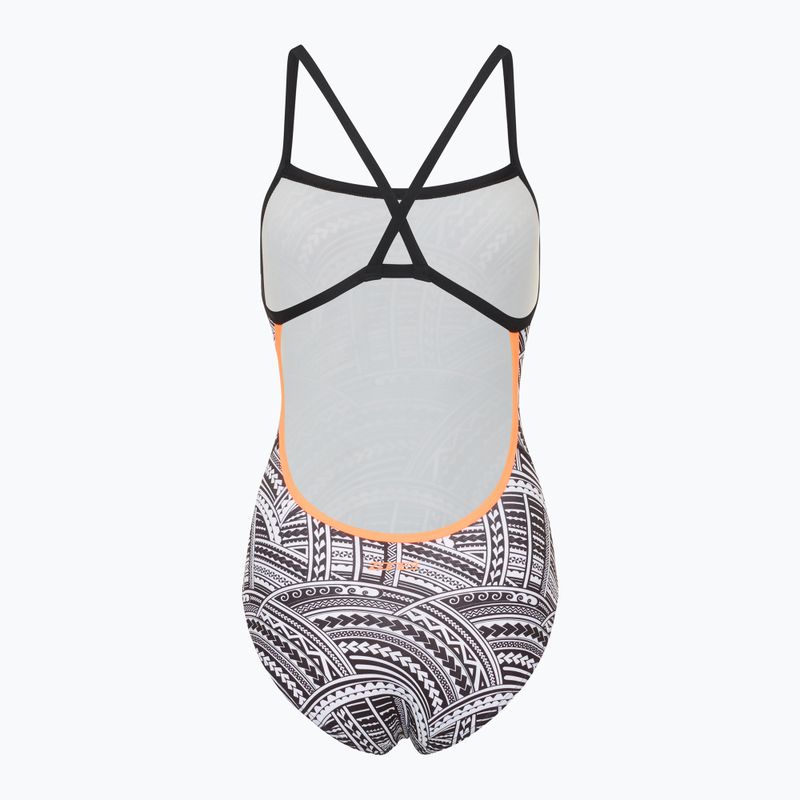 Moteriškas vientisas plaukimo kostiumas ZONE3 Kona Speed Strap Back tribal print/black/ white/orange 2