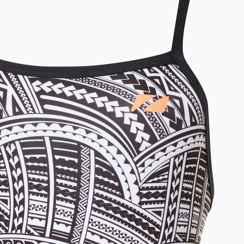 Moteriškas vientisas plaukimo kostiumas ZONE3 Kona Speed Strap Back tribal print/black/ white/orange 3