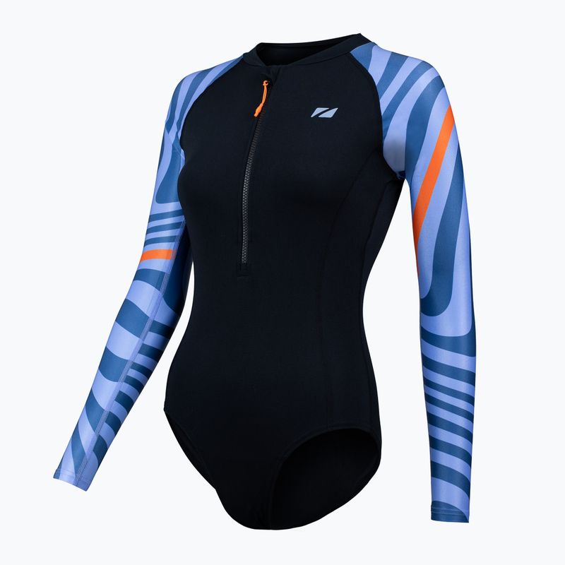 Moteriškas vientisas plaukimo kostiumas ZONE3 OWS Renew black/multi blue