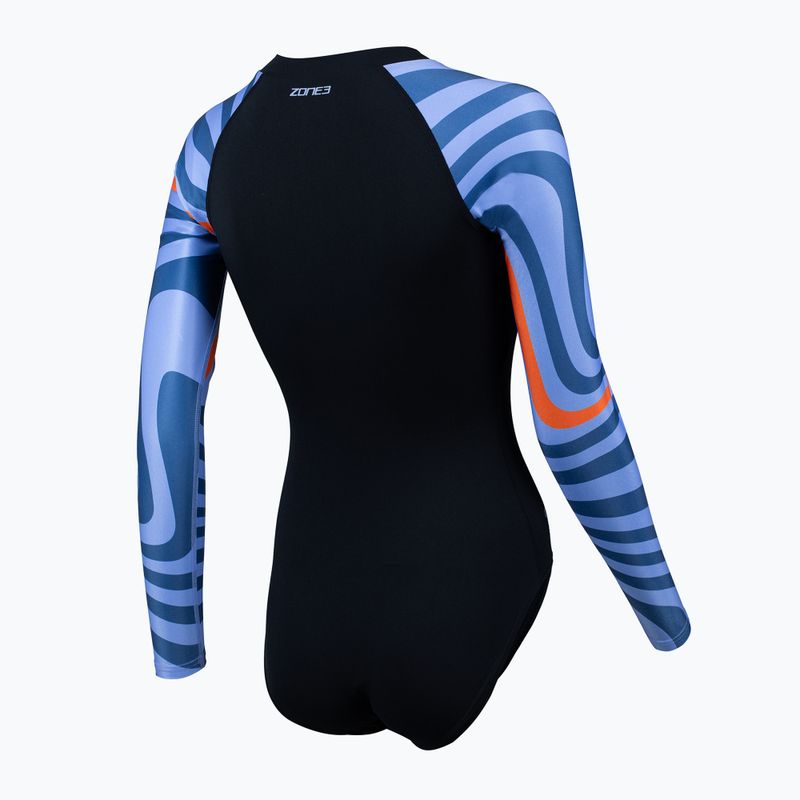 Moteriškas vientisas plaukimo kostiumas ZONE3 OWS Renew black/multi blue 2