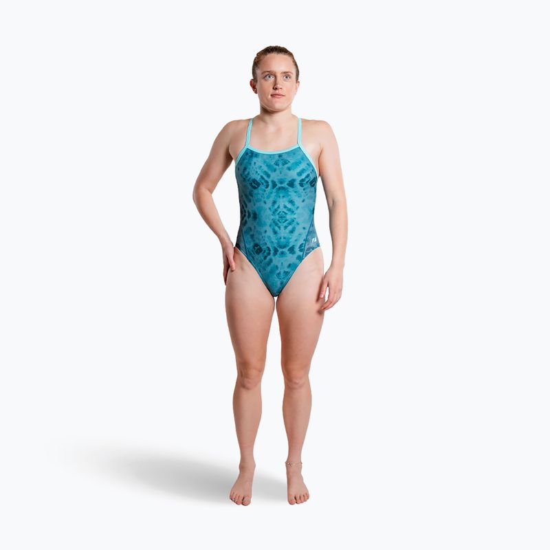 Moteriškas vientisas maudymosi kostiumėlis ZONE3 Strap Back teal tie dye 4