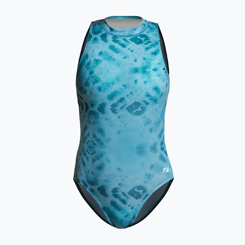 Moteriškas vientisas maudymosi kostiumėlis ZONE3 High Neck Costume teal tie dye