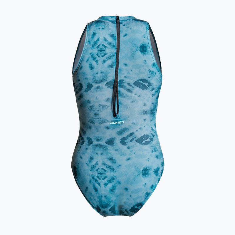 Moteriškas vientisas maudymosi kostiumėlis ZONE3 High Neck Costume teal tie dye 2