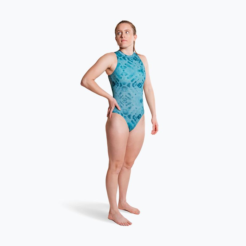 Moteriškas vientisas maudymosi kostiumėlis ZONE3 High Neck Costume teal tie dye 4