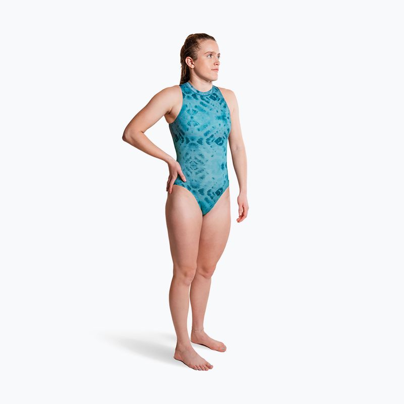 Moteriškas vientisas maudymosi kostiumėlis ZONE3 High Neck Costume teal tie dye 6