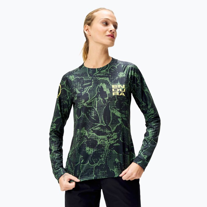 Moteriški dviračių marškinėliai ilgomis rankovėmis Endura Floral Ltd W black
