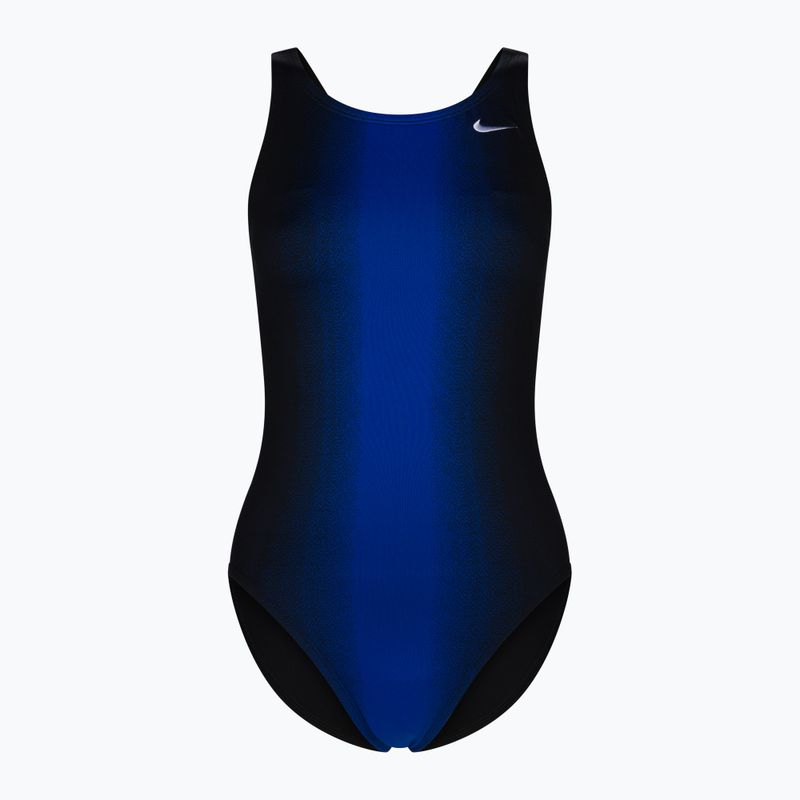 Nike Fade Sting moteriškas vientisas maudymosi kostiumėlis juodos ir tamsiai mėlynos spalvos NESS8050