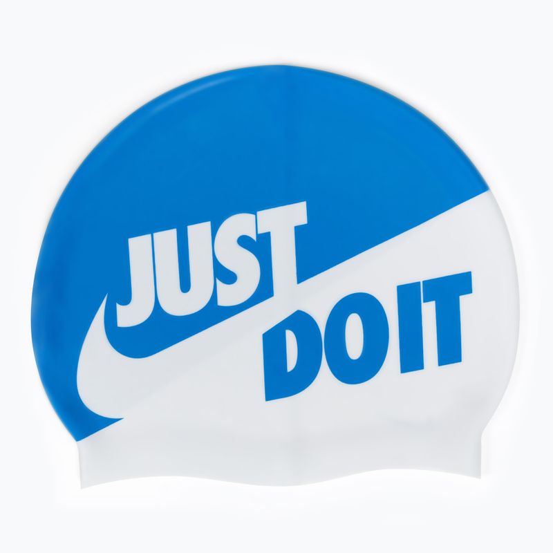 Nike Jdi Slogan mėlyna ir balta plaukimo kepuraitė NESS9164-458