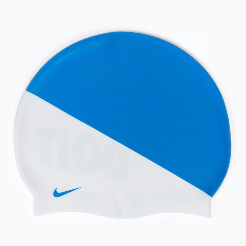 Nike Jdi Slogan mėlyna ir balta plaukimo kepuraitė NESS9164-458 2